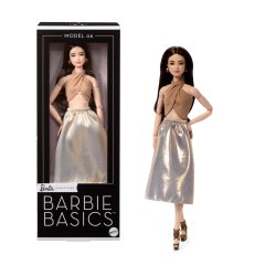 Barbie Signature Basics Collectible Doll, Model 06 with Brunette Hair in Shimmery Golden Skirt & Halter