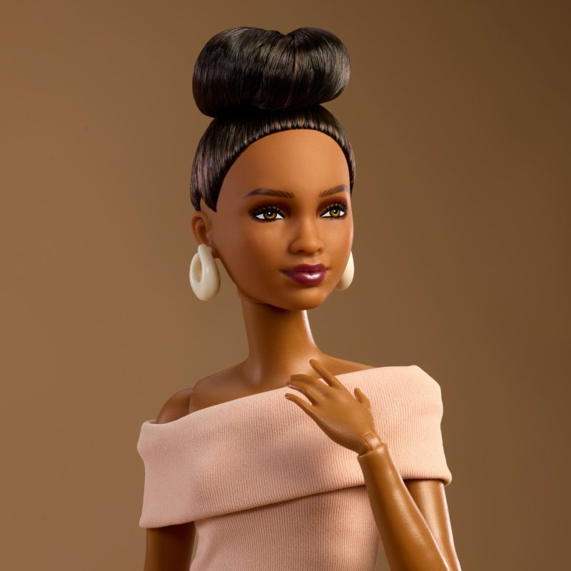 Barbie Signature Basics Collectible Doll, Model 08 with Brunette Hair in Tan Dress & Strappy Heels