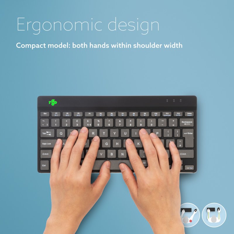 R-Go Tools Clavier ergonomique R-Go Compact Break, clavier compact avec logiciel de pause, AZERTY (BE), Bluetooth, noir