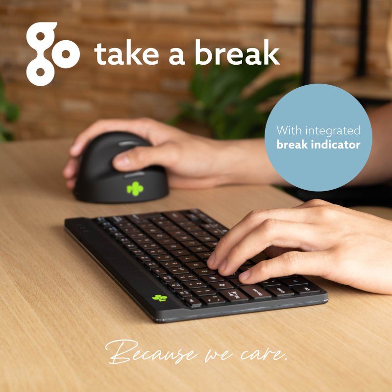 R-Go Tools Ergonomic keyboard R-Go Compact Break, compact keyboard with break software, AZERTY (BE), Bluetooth, black