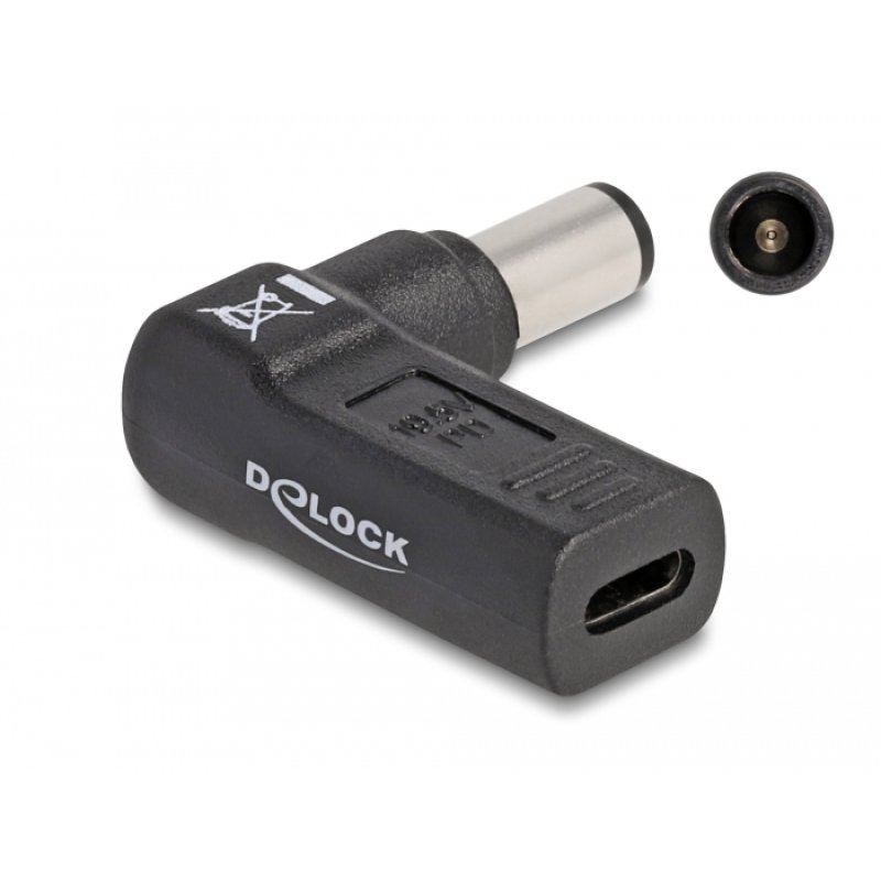 DeLOCK Adaptateur pour un câble de chargement de laptop USB Type-C femelle à Dell 7,4 x 5,0 mm mâle, angulé à 90°