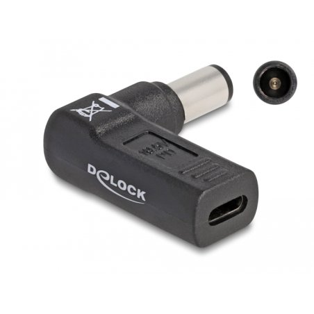 DeLOCK Adaptateur pour un câble de chargement de laptop USB Type-C femelle à Dell 7,4 x 5,0 mm mâle, angulé à 90°