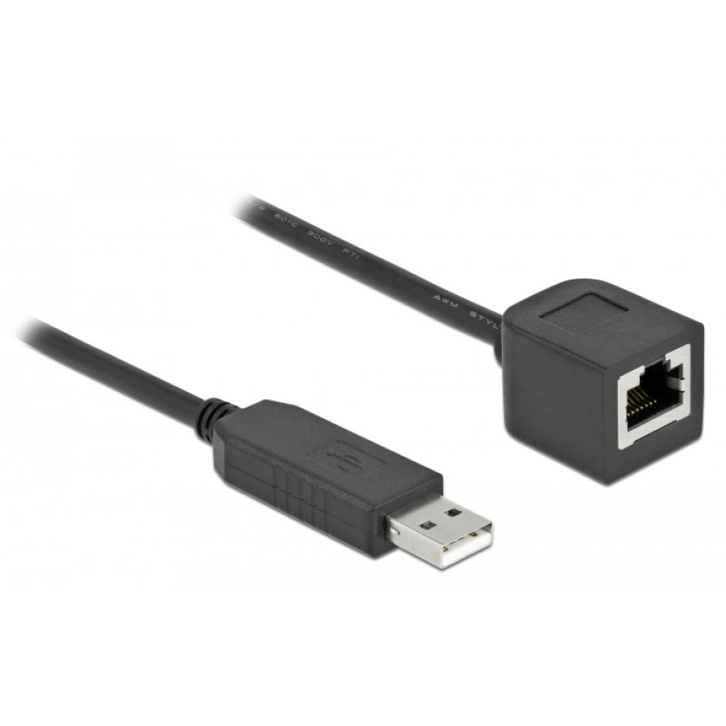 DeLOCK Câble de connexion en série avec chipset FTDI, USB 2.0 Type-A mâle à RS-232 RJ45 femelle, 50 cm, noir