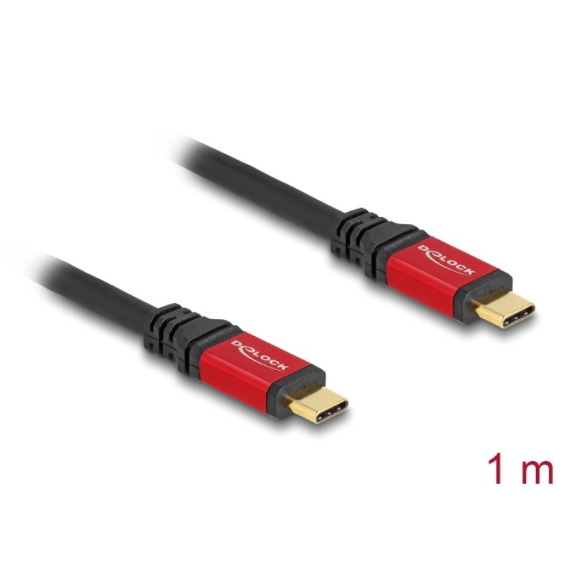 DeLOCK USB 10 Gbps Cable USB Type-C male to male PD 3.0 100 W E-Marker 1 m red metal