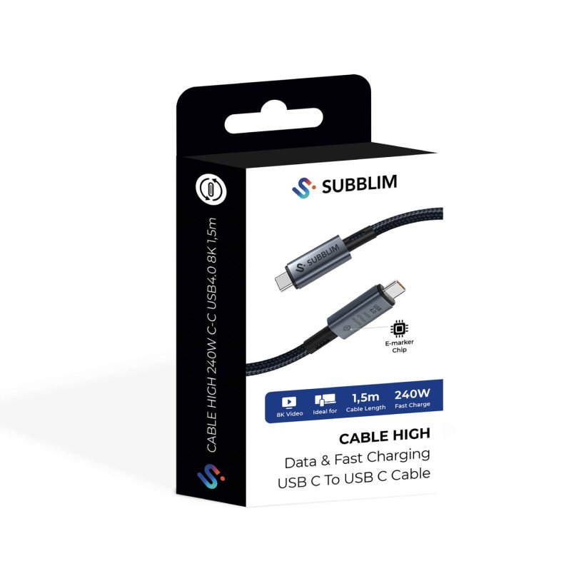 SUBBLIM SUBCAB-C24010 USB cable USB4 Gen 3x2 1.5 m USB C Black