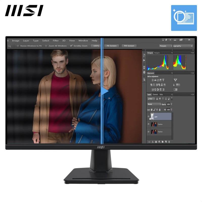 MSI Pro MP245G 24 Inch Monitor, FHD (1920 x 1080), 100Hz, IPS, 1ms, 1x HDMI 1.4b, 1x DP 1.2a output, 1x D-Sub(VGA),