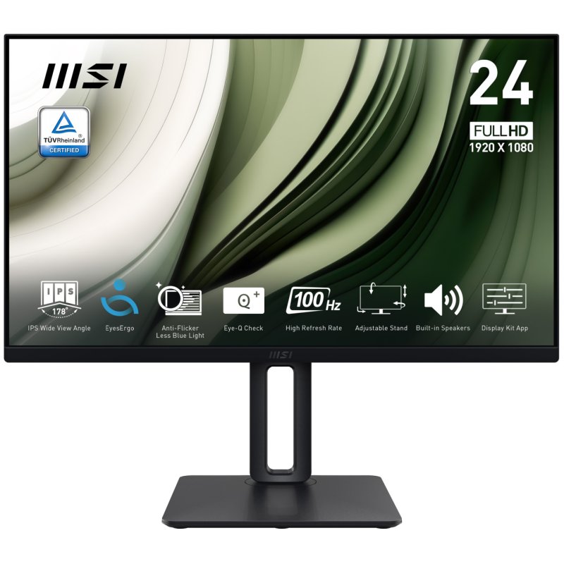 MSI Pro MP245PG 24 Inch Monitor, FHD (1920 x 1080), 100Hz, IPS, 1ms, 1x HDMI 1.4b, 1x DP 1.2a output, 1x D-Sub(VGA),