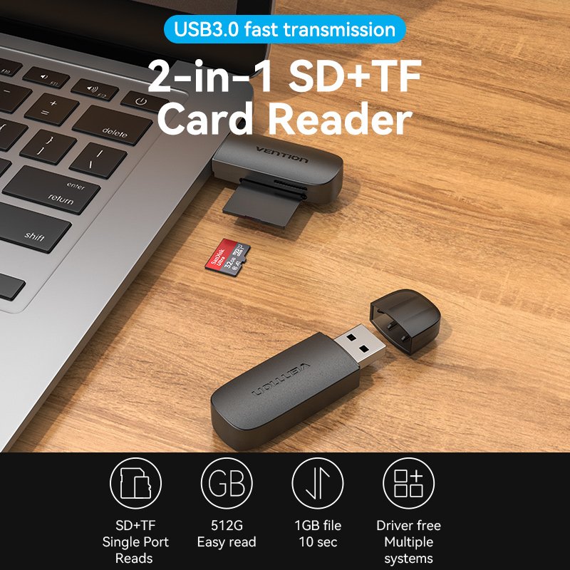 Vention CLFB0 lecteur de carte mémoire USB 3.2 Gen 1 (3.1 Gen 1) Noir