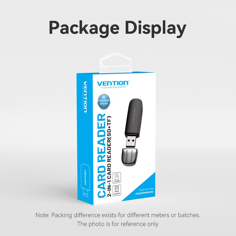Vention 2-in-1 USB 3.0 A Card Reader(SD TF) Black Single Drive Letter