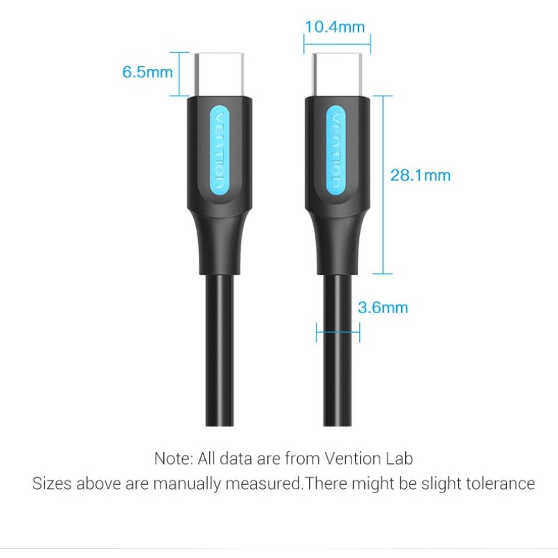 Vention USB 2.0 C Male to Male Cable 1M Black PVC Type