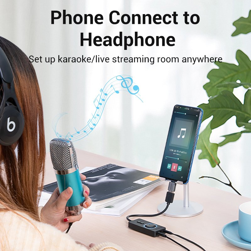 Vention USB 2.0 External Stereo Sound Adapter with Volume Control 0.15M Black ABS Type