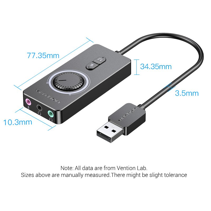 Vention USB 2.0 External Stereo Sound Adapter with Volume Control 0.15M Black ABS Type