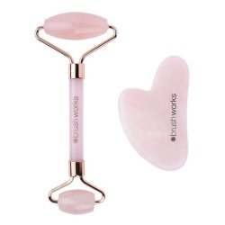 Brushworks Rose Quartz Facial Roller And Gua Sha