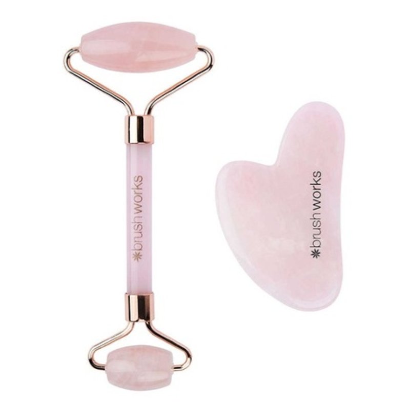 Brushworks Rose Quartz Facial Roller And Gua Sha