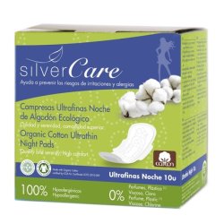 Silver Care Ultra-Thin Cotton Night Pads With Wings - 10 Pieces