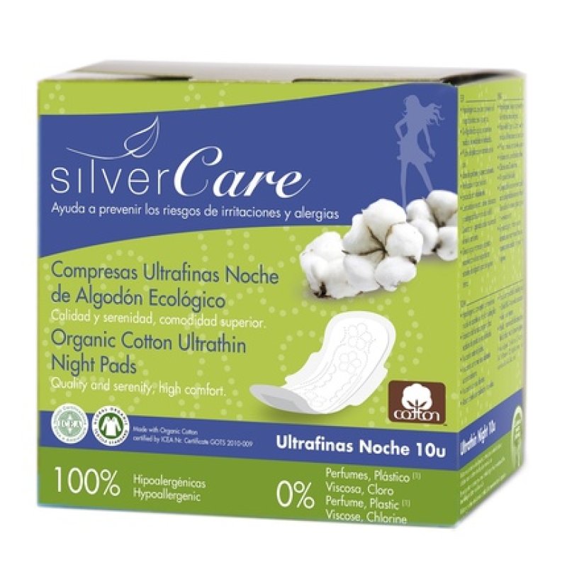 Silver Care Ultra-Thin Cotton Night Pads With Wings - 10 Pieces