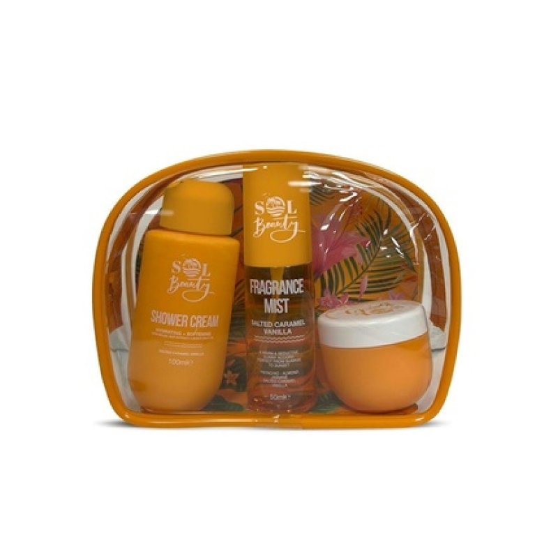 Sol Beauty Vanilla Toiletry Bag With Body Mist Cream And Shower Gel