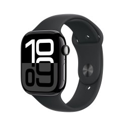 Apple Watch Series 10 GPS Cellular 46mm Jet Black Aluminium Case with Black Sport Band - M/L