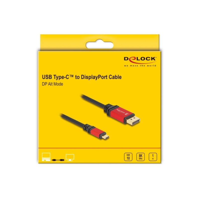 DELOCK ?USB Type-C zu DisplayPort Kabel DP Alt Mode 8K 30 Hz mit HDR Funktion 1m rot