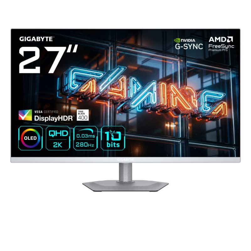 GIGABYTE MO27Q2A ICE 27” OLED 2K QHD Gaming Monitor - 2560 x 1440, 280Hz, 0.03ms, 250 cd/m², FreeSync Premium Pro,