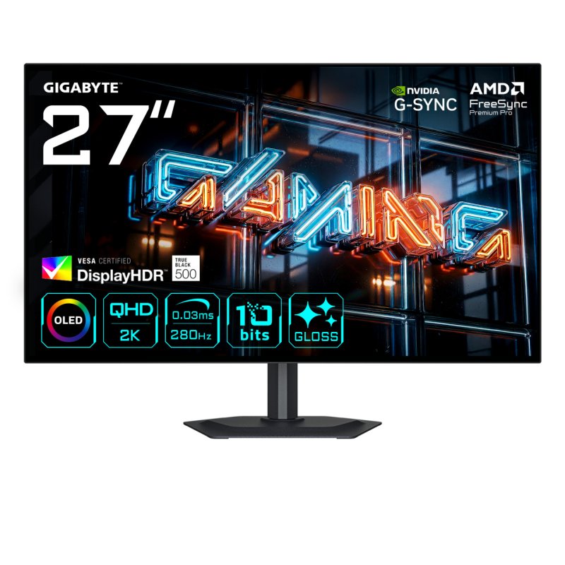 GIGABYTE MO27Q28GR Moniteur Gaming WOLED Brillant 27” QHD - 2560 x 1440, 280Hz, 0.03ms, 335 cd/m², Display HDR True
