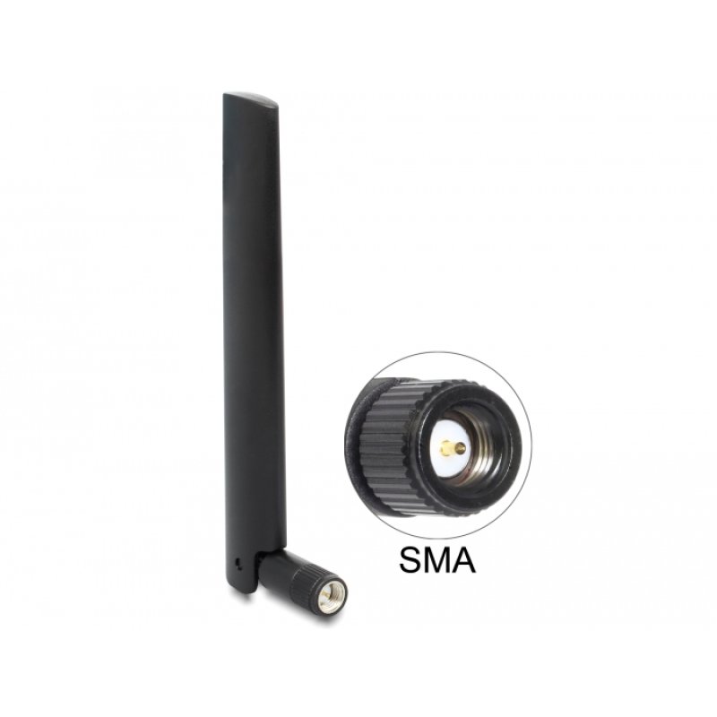 DELOCK LoRa 868mHz Antenne SMA Stecker 3 dBi omnidirektional mit Kippgelenk schwarz