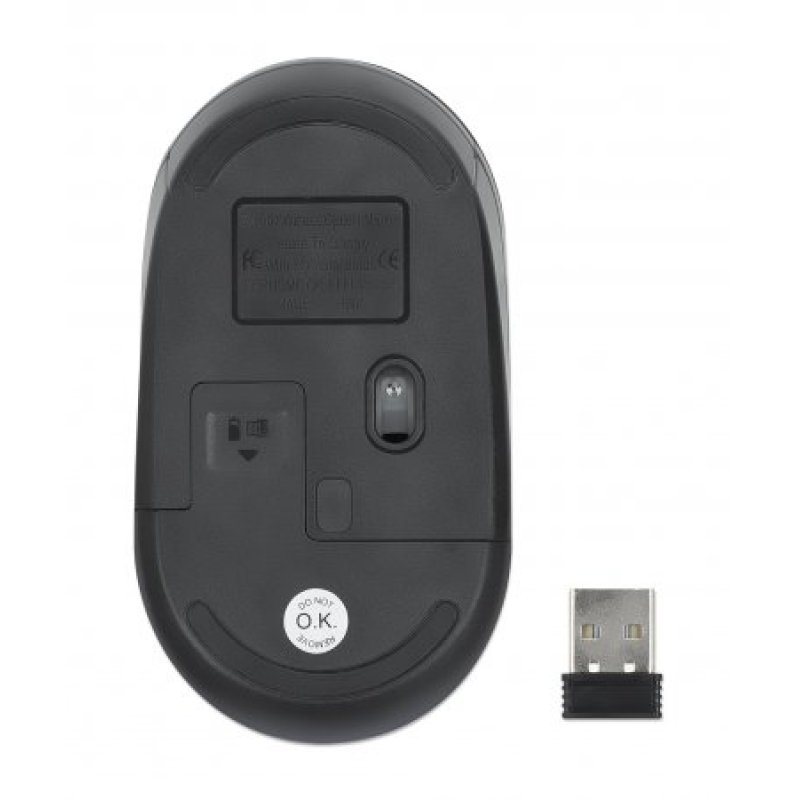 Manhattan Performance III Wireless Mouse, Black, 1000dpi, 2.4Ghz (up to 10m), USB, Optical, Ambidextrous, Three Button