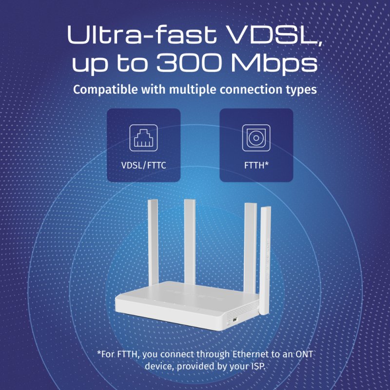Keenetic Hopper DSL AX1800 Mesh Wi-Fi 6 Supervectoring VDSL2/ADSL2 Modem Router with a 4-Port Gigabit Smart Switch and