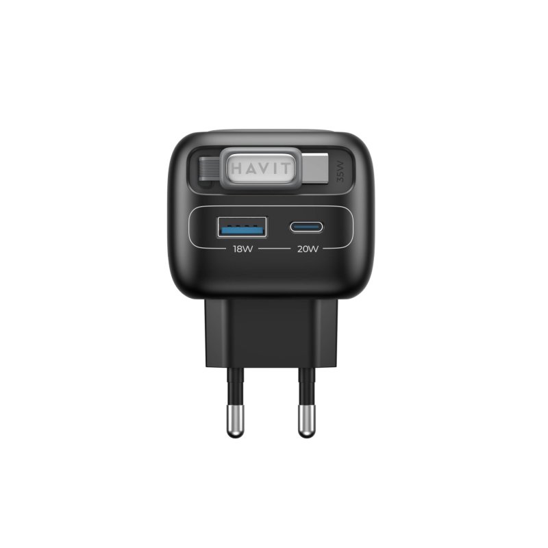 Chargeur secteur Havit UC253 - 1x USB-A 1x USB-C 35W avec câble USB-C (Noir)