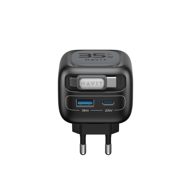 Havit UC251 EU - GaN travel charger with extendable cable (black)