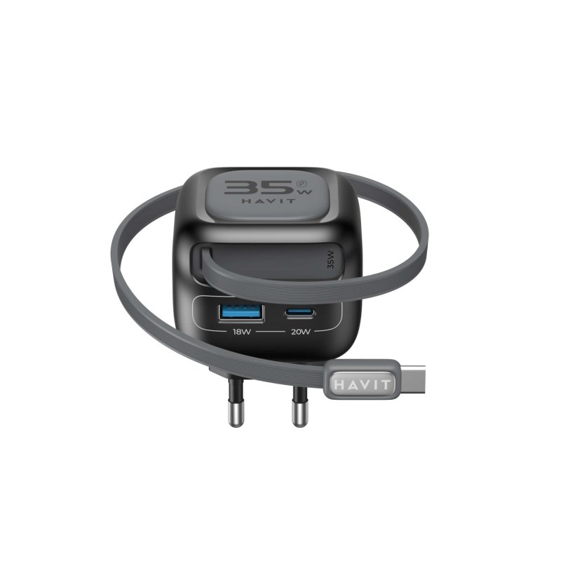Chargeur secteur Havit UC253 - 1x USB-A 1x USB-C 35W avec câble USB-C (Noir)