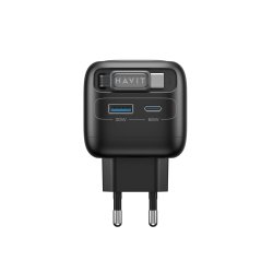 Havit UC253 EU - 65 W GaN travel charger with extendable cable (black)