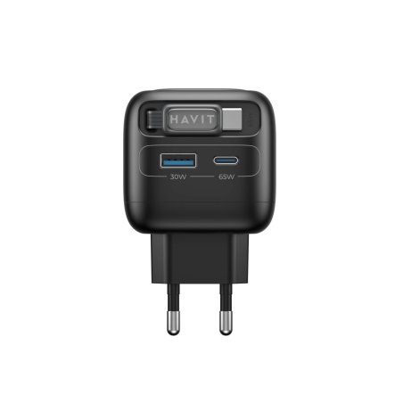 Havit UC253 EU - 65 W GaN travel charger with extendable cable (black)