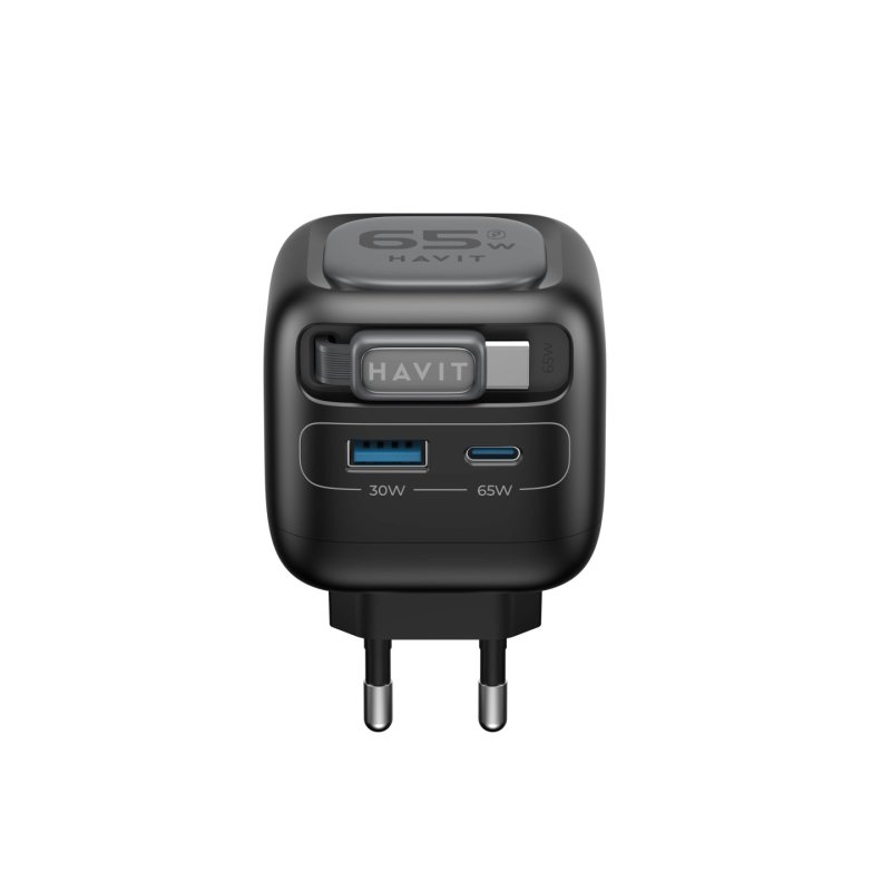 Havit UC253 EU - 65 W GaN travel charger with extendable cable (black)