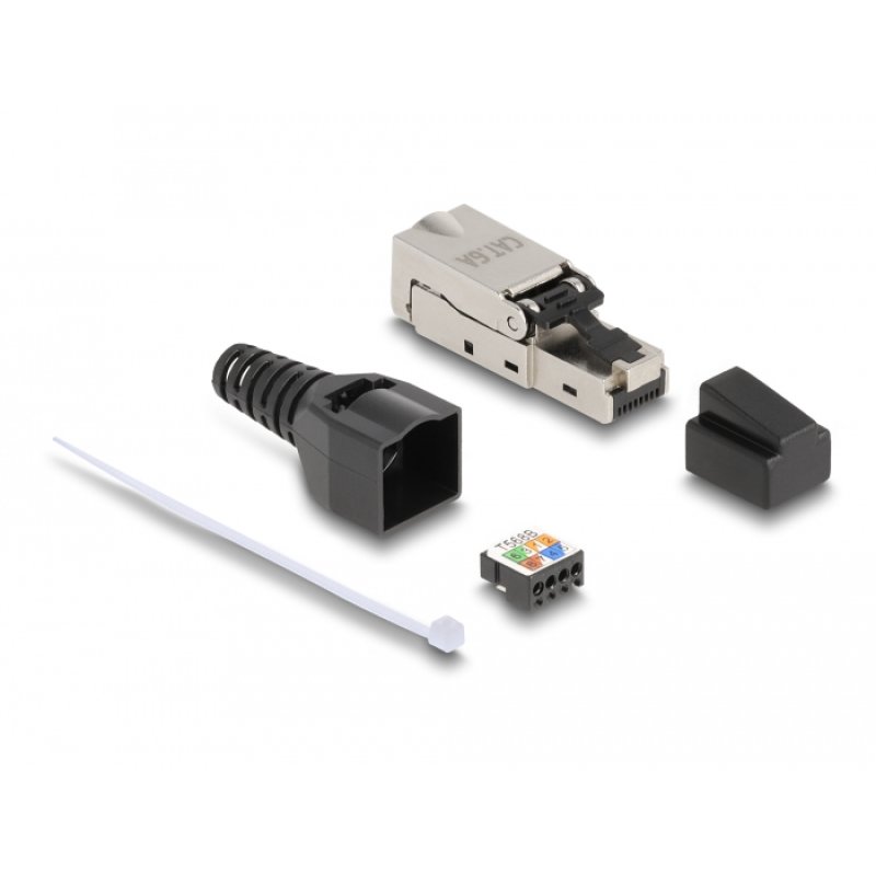 RJ45 Stecker zu LSA mit Knickschutztülle und Staubschutz Cat.6A werkzeugfrei