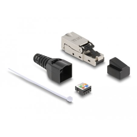 DeLOCK RJ45 plug to LSA with strain relief and dust cover Cat.6A toolfree