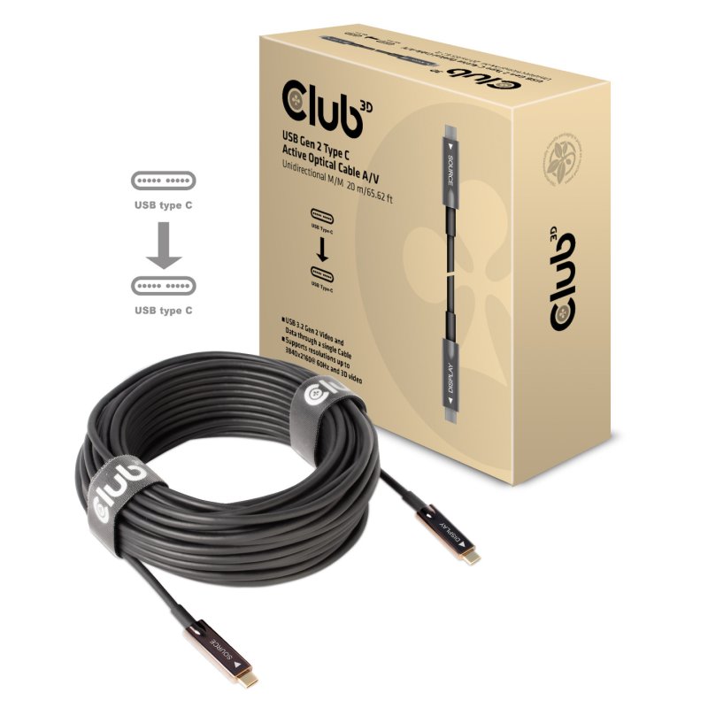 Club3D Kabel USB 3.2 Typ C 20m aktiv optisch A/V St/St retail