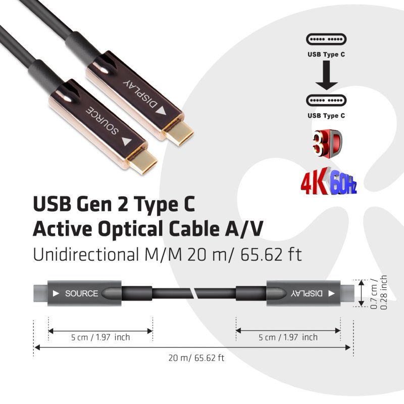 Club3D Kabel USB 3.2 Typ C 20m aktiv optisch A/V St/St retail