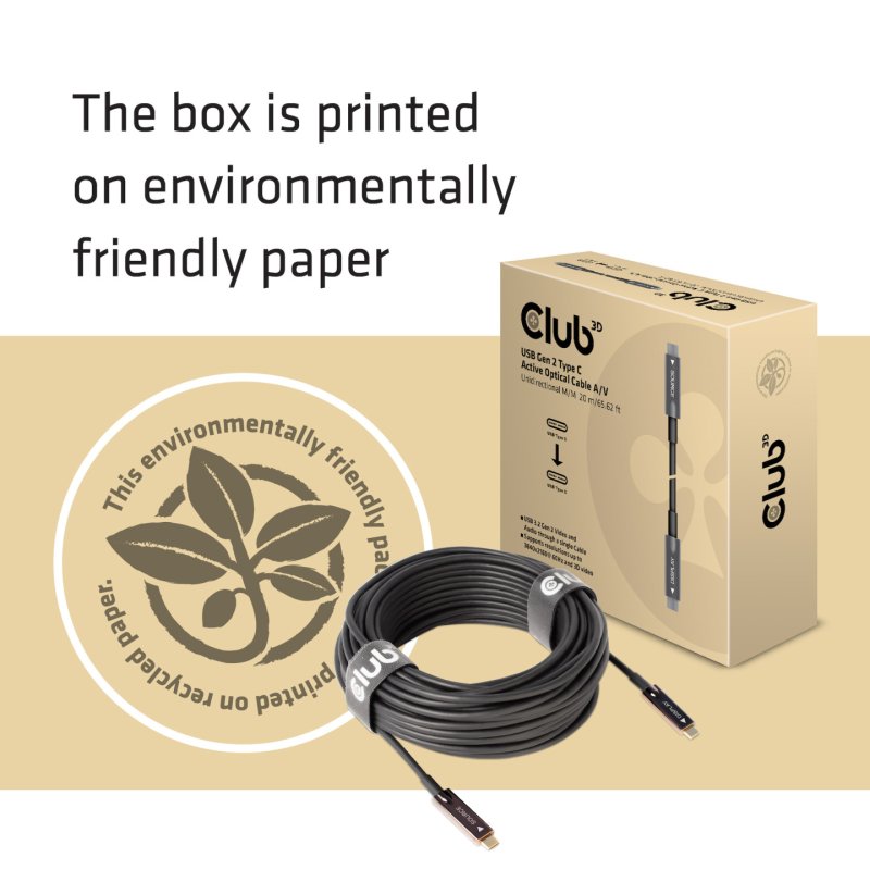 CLUB3D USB3.2 G2 TYPE-C ACT. OPT. A/V M/M 20M câble USB USB 3.2 Gen 2 (3.1 Gen 2) USB C Noir