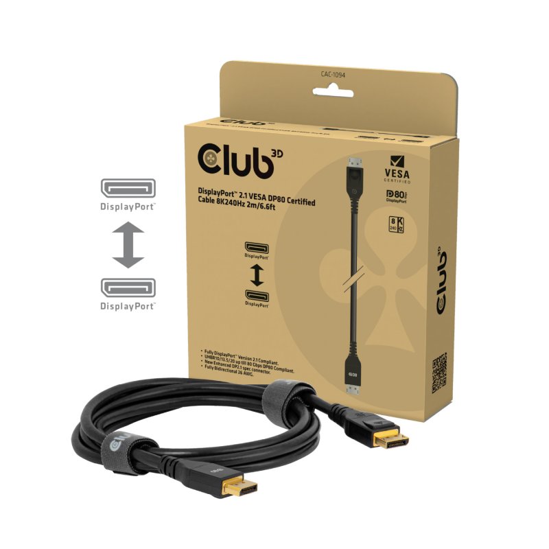Club 3D DisplayPort 2.1 VESA DP80 Kabel 2m 8K 240Hz St./St. schwarz