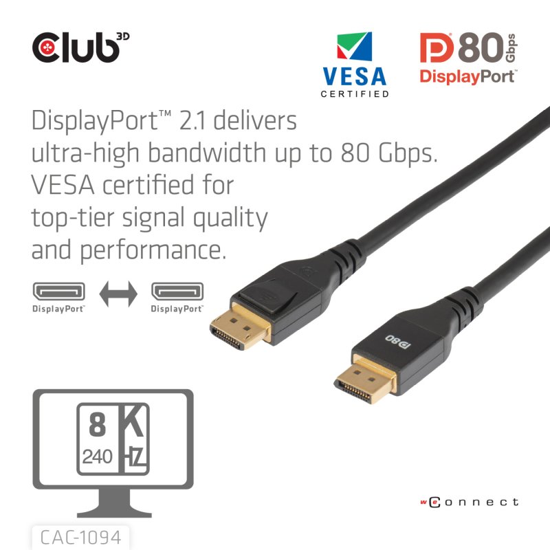CLUB3D CAC-1094 câble DisplayPort 2 m Noir