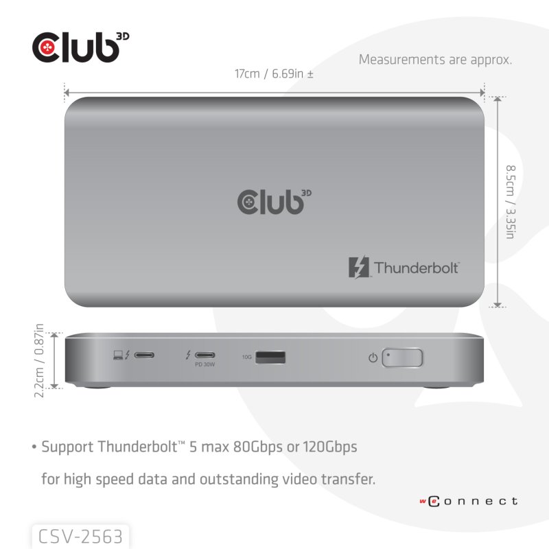 Club 3D CSV-2563 5-1 Thunderbolt™ 5 Hub 5K60Hz Thunderbolt™ Share zertifiziert 180W