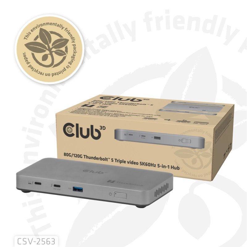 CLUB3D CSV-2563 hub & concentrateur Thunderbolt 5 120000 Mbit/s Argent