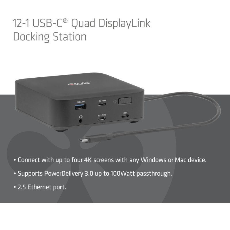 Club3D USB-C 12in1-Dock 2xDP/2xHDMI/3xUSB-C/ 8K30Hz PD100W