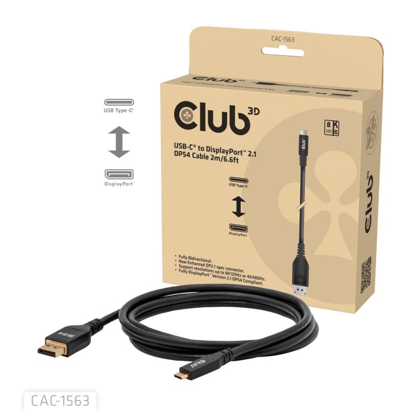 CLUB3D CAC-1563 video cable adapter 2 m USB Type-C DisplayPort Black
