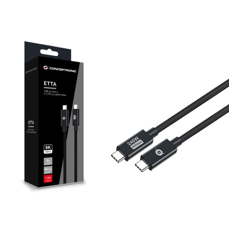 CONCEPTRONIC Kabel USB-C4.0-C 240W/PD3.1 40Gbs 1.20m sw