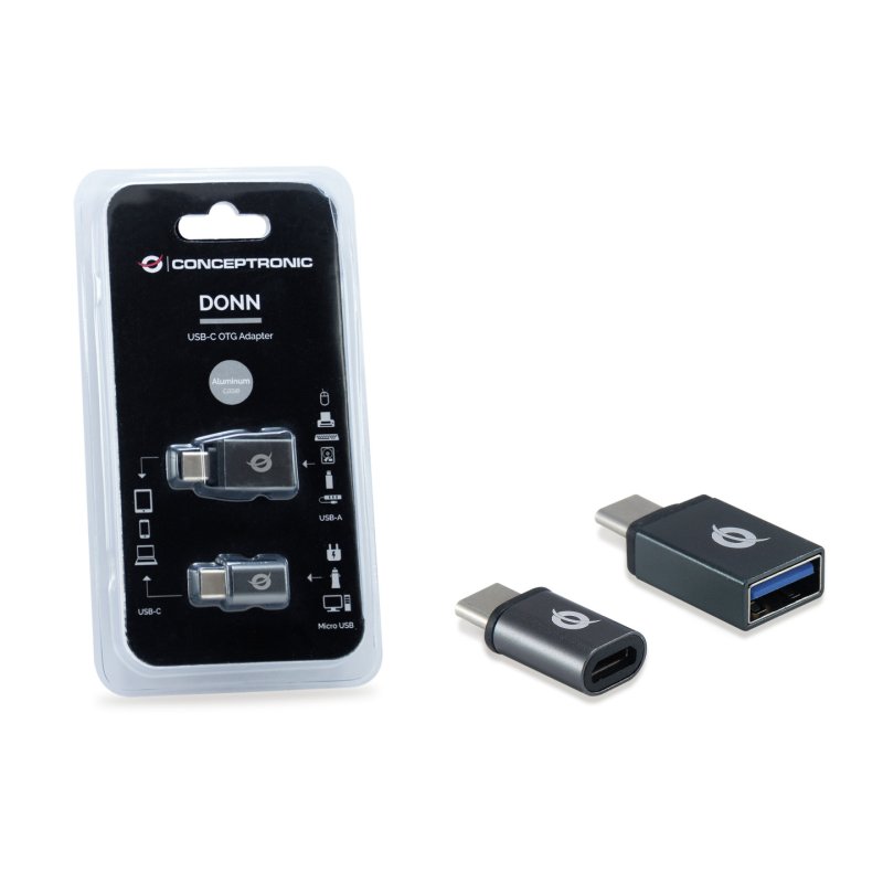 Conceptronic DONN04G USB-C to USB A/MicroB OTG Adapter 2-Pack, 10Gbps (C-A), 480Mbps (C-MicroUSB)