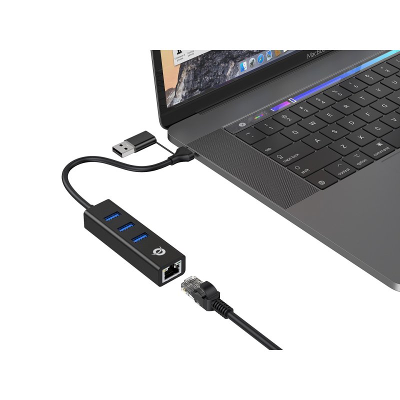 CONCEPTRONIC Adapter USB-C/-A3.0-3xUSB-A/GbE 5Gbs 0.18m sw