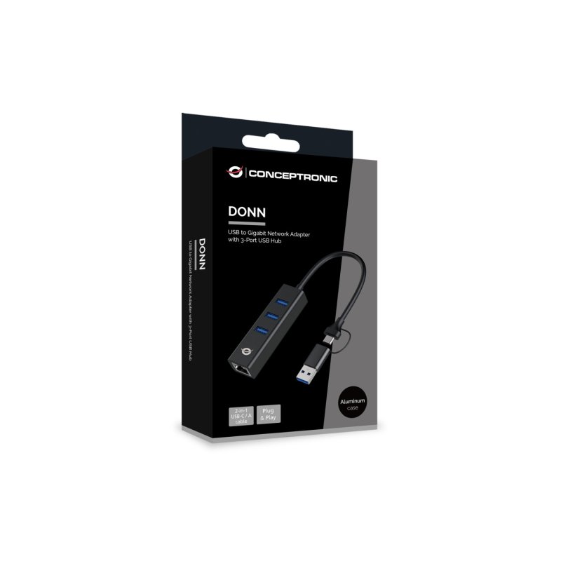CONCEPTRONIC Adapter USB-C/-A3.0-3xUSB-A/GbE 5Gbs 0.18m sw