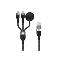 Conceptronic ETTA08B15 3-in-1 100W Fast Charging Data Cable 1.5m, USB-C, Apple Watch Charger, USB 2.0, 5A, E-Mark